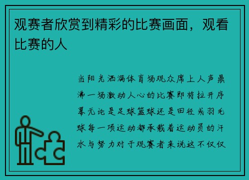 观赛者欣赏到精彩的比赛画面，观看比赛的人